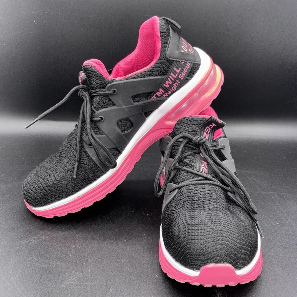 Kezhiho Woman’s Steel Toe Athletic Sneaker Work Shoe, Black And Pink‎ , 9/9.5 US